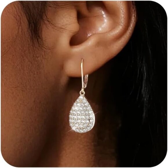 925 Sterling Silver Waterdrop Trendy Hypoallergenic Leverback Earings for Women - Picture 2 of 7